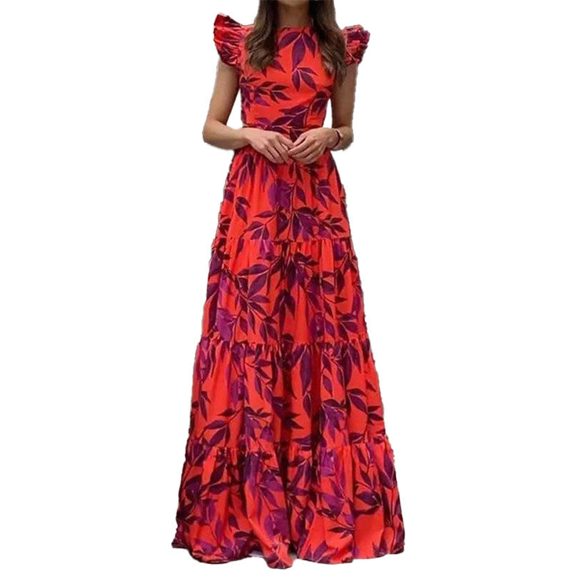 Kvinnors maxiklänning med volangdetaljer och blommönster Mirla-Eva Jonsson