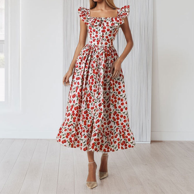Kvinnors maxiklänning med volanger och blommönster Mirla-Eva Jonsson