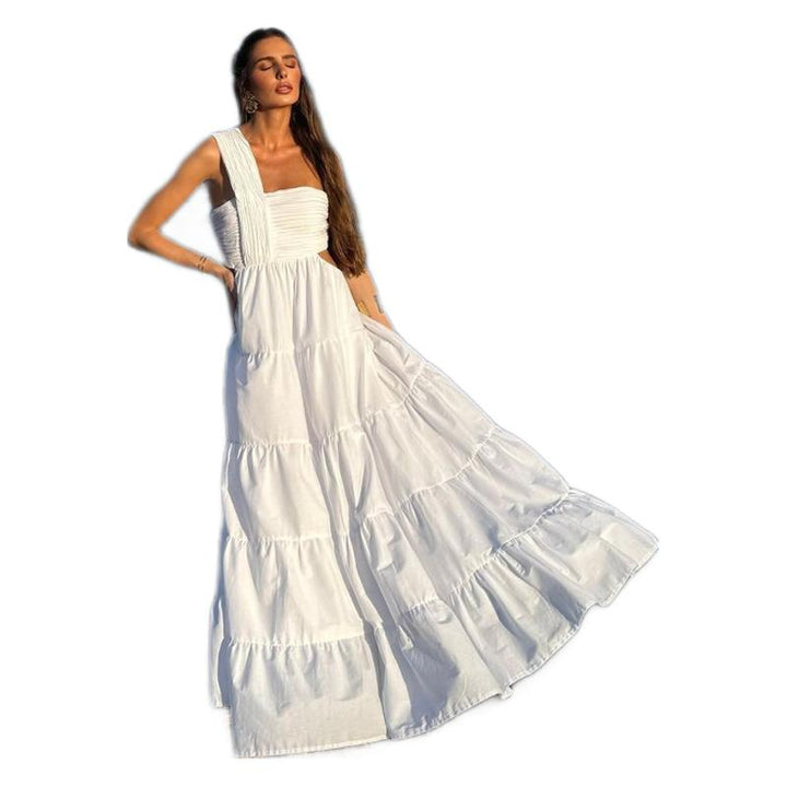 Kvinnors maxiklänning med volanglager och elastisk bodice-Eva Jonsson