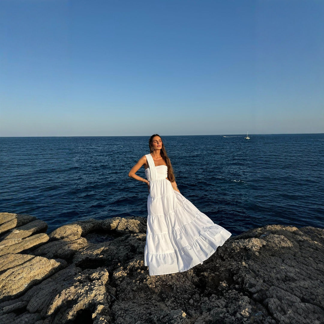 Kvinnors maxiklänning med volanglager och elastisk bodice-Eva Jonsson
