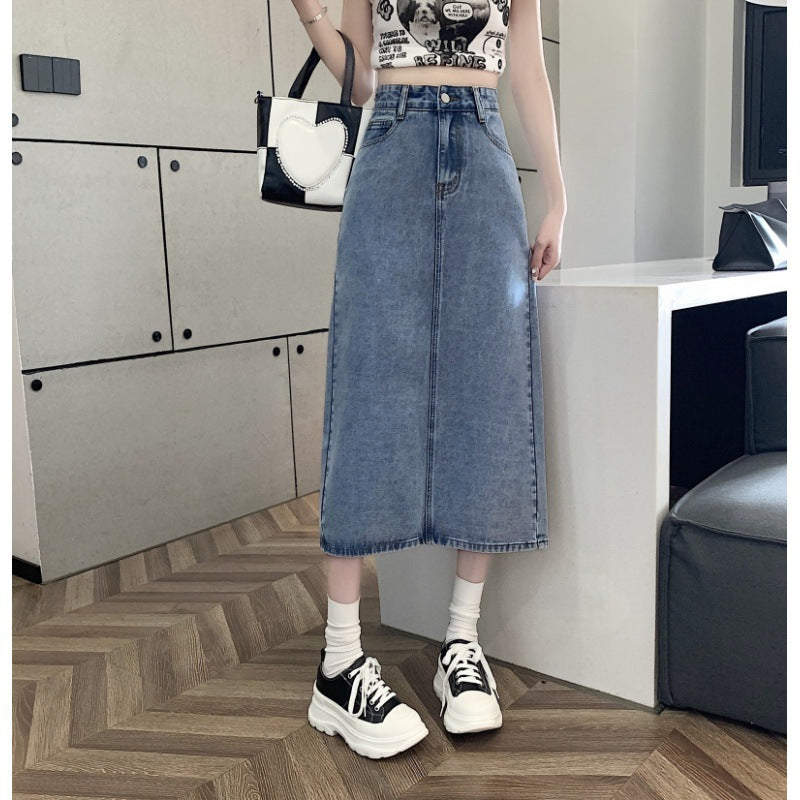 Kvinnors midi denimkjol med främre slits Mirla-Eva Jonsson