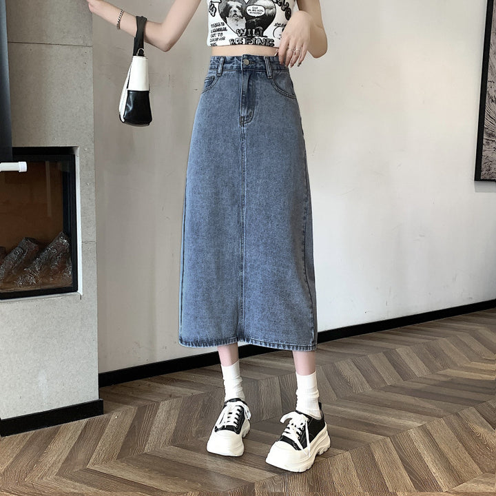Kvinnors midi denimkjol med främre slits Mirla-Eva Jonsson