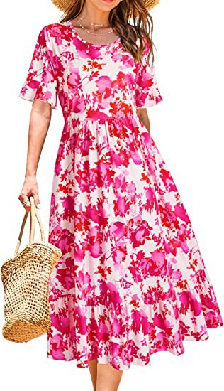 Kvinnors midi-klänning med blommönster och volangslipning Mirla-Eva Jonsson