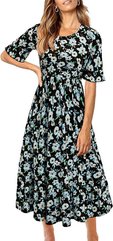 Kvinnors midi-klänning med blommönster och volangslipning Mirla-Eva Jonsson