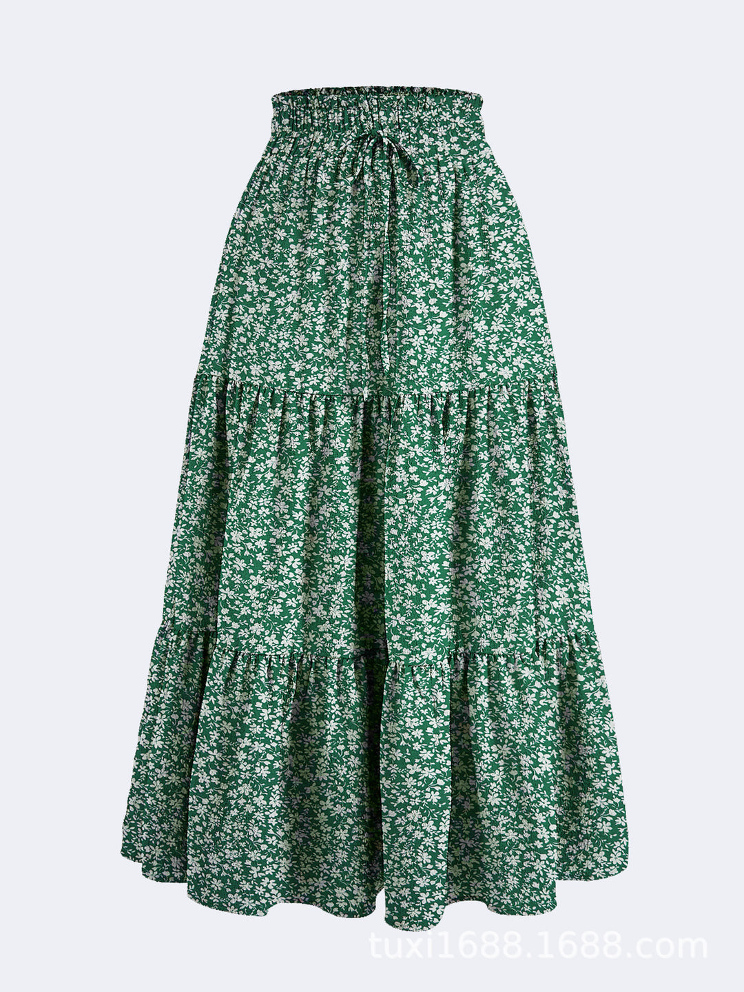 Kvinnors midijurk med elastiskt midjeband och blommönster Mirla-Eva Jonsson