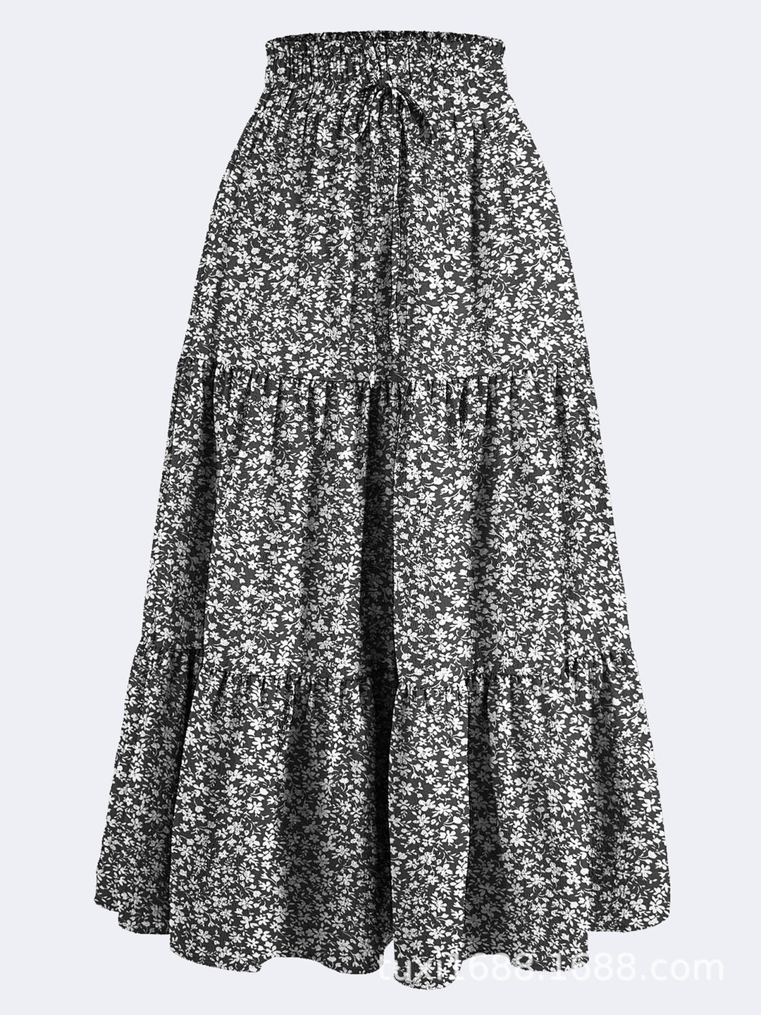 Kvinnors midijurk med elastiskt midjeband och blommönster Mirla-Eva Jonsson
