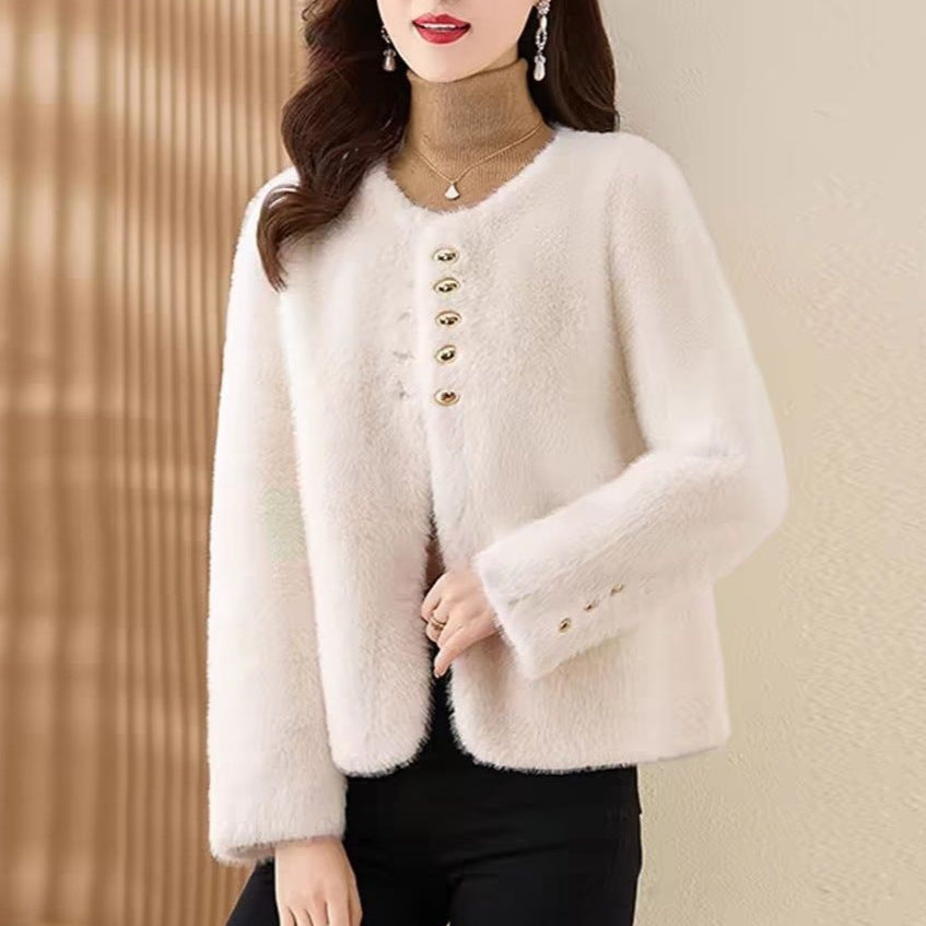 Kvinnors mjuk jacka med gyllene knappdetaljer Mirla-Eva Jonsson