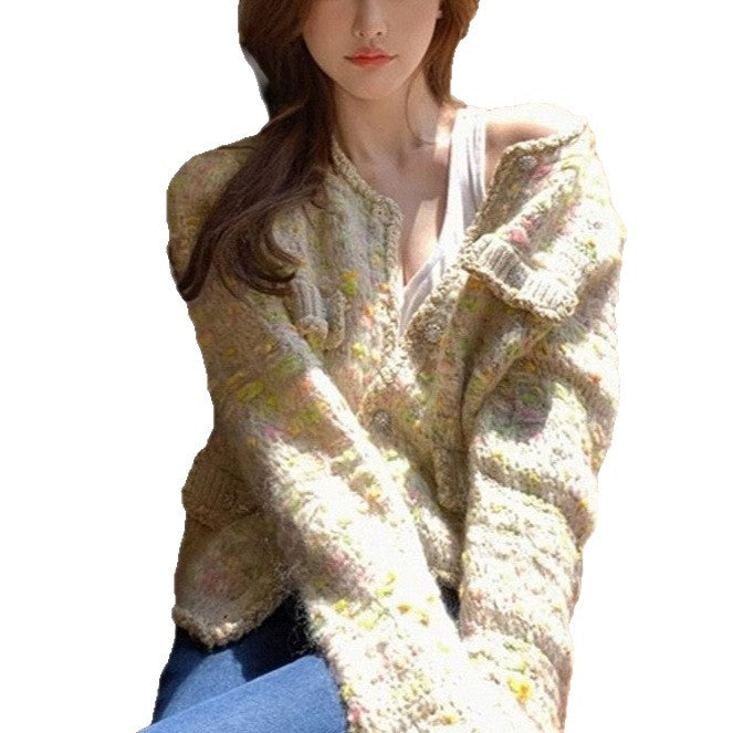 Kvinnors mjuka cardigan med färgglada detaljer Mirla-Eva Jonsson