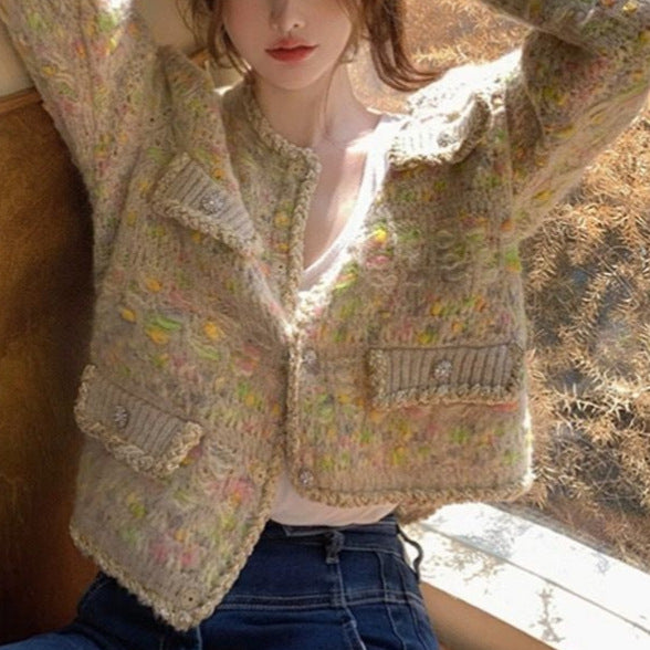 Kvinnors mjuka cardigan med färgglada detaljer Mirla-Eva Jonsson