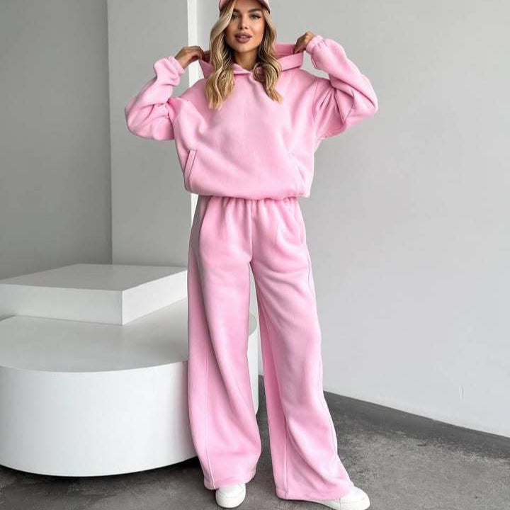 Kvinnors mjuka fleece hoodie och lösa joggingsbyxor set Mirla-Eva Jonsson