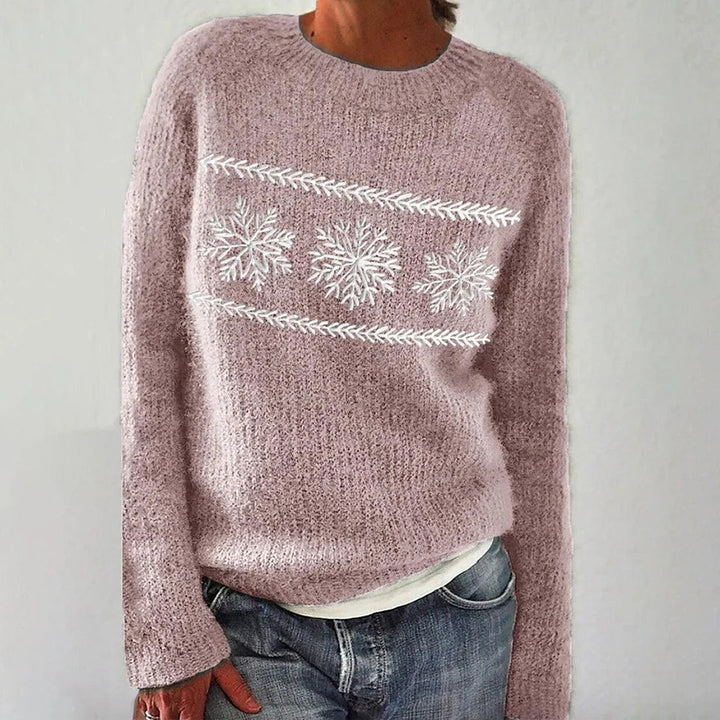 Kvinnors mjuka stickade tröja med unikt snöflinge-broderi Mirla-Eva Jonsson