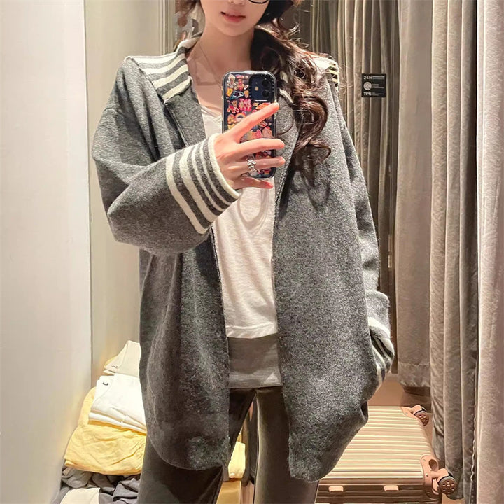 Kvinnors mode avslappnad cardigan med randiga ärmmanchetter Mirla-Eva Jonsson