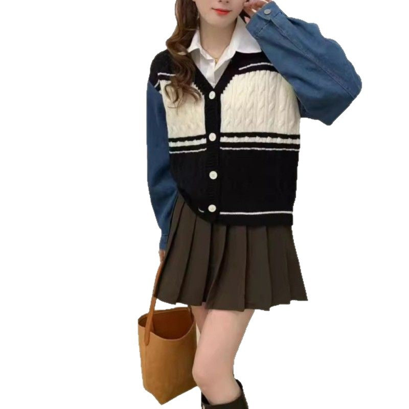 Kvinnors mode cardigan med denimärmar Mirla-Eva Jonsson