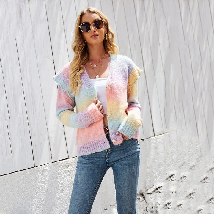 Kvinnors mode cardigan med färgglad gradient Mirla-Eva Jonsson