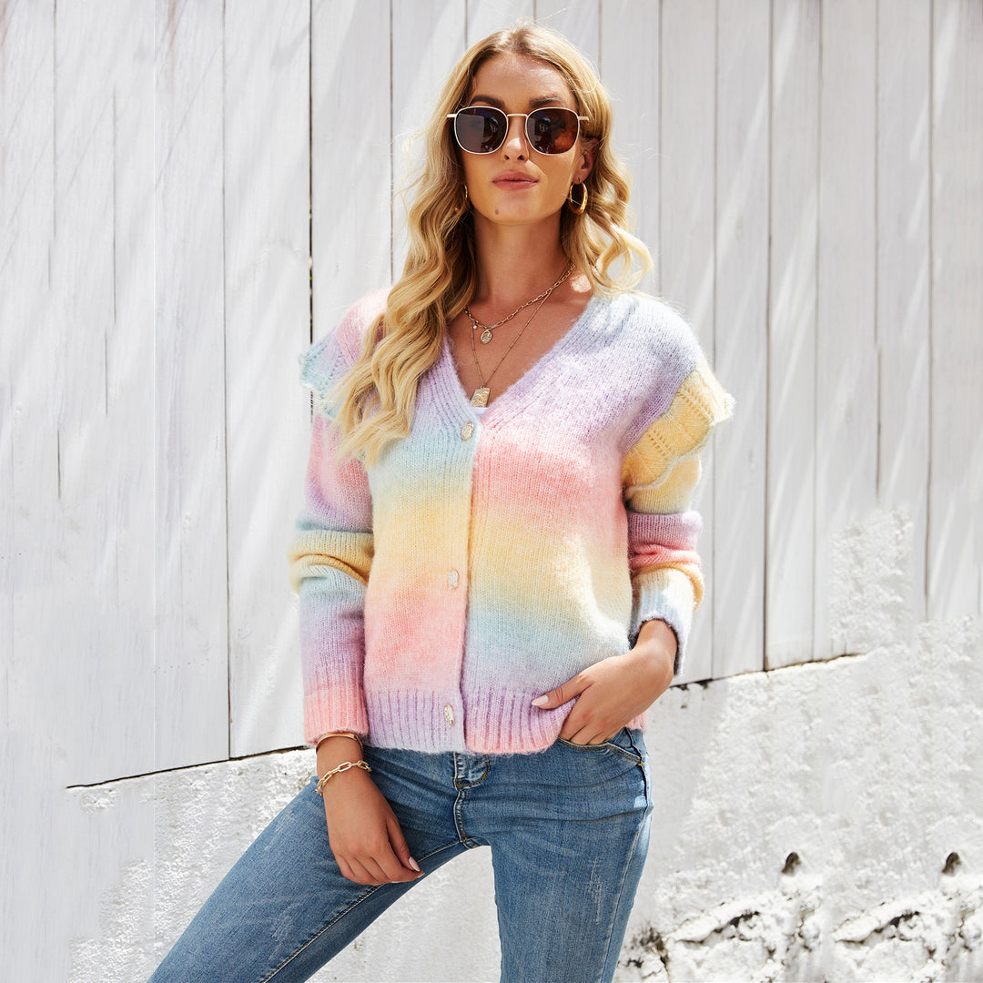 Kvinnors mode cardigan med färgglad gradient Mirla-Eva Jonsson