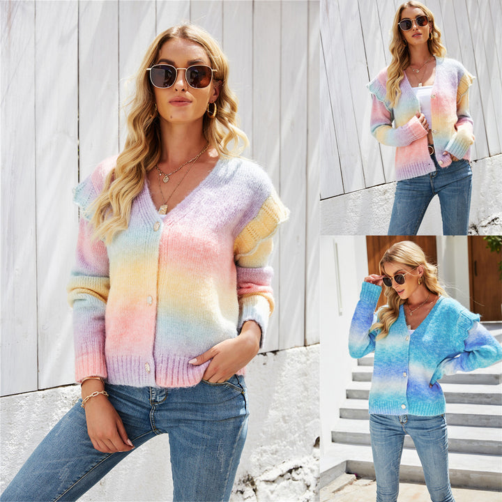 Kvinnors mode cardigan med färgglad gradient Mirla-Eva Jonsson
