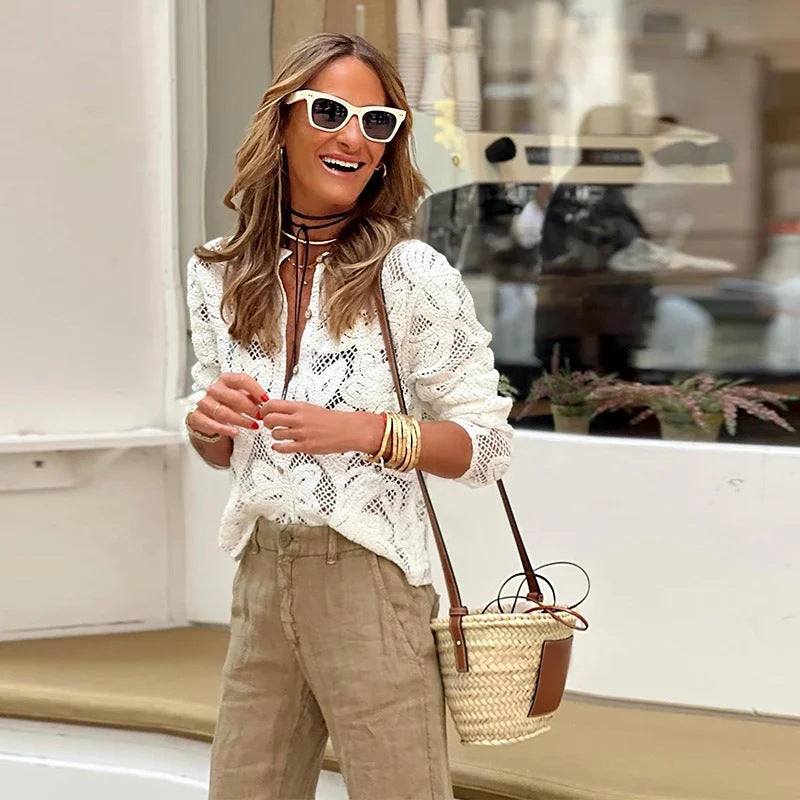 Kvinnors mode cardigan med luftig virkad look Mirla-Eva Jonsson