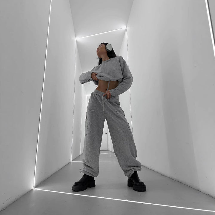 Kvinnors mode crop sweatshirt med justerbar nederkant Mirla-Eva Jonsson