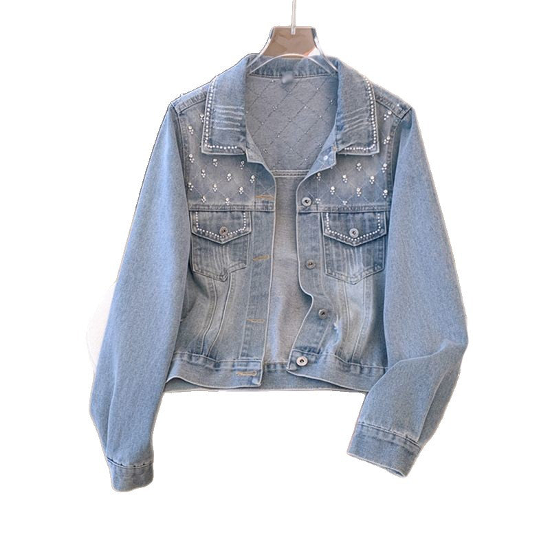 Kvinnors mode denimjacka med glamorösa pärldetaljer Mirla-Eva Jonsson