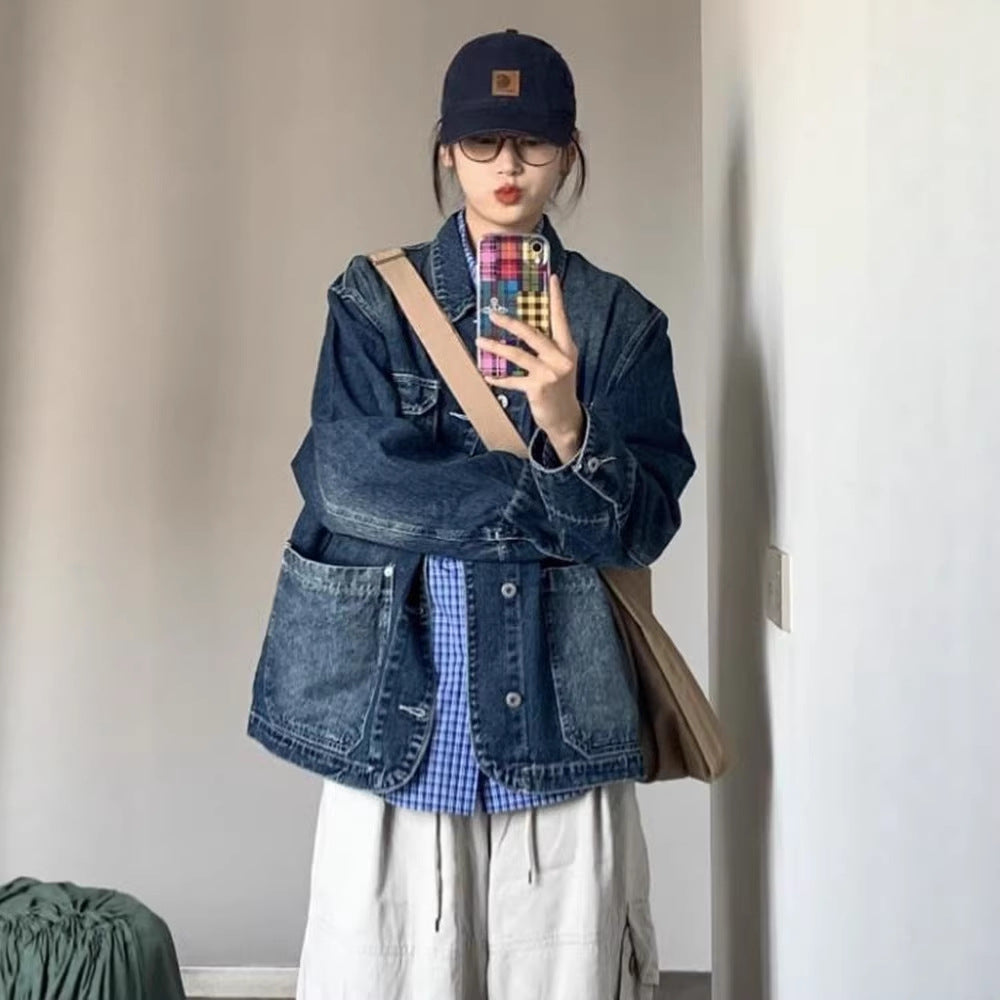 Kvinnors mode denimjacka med stora fickor Mirla-Eva Jonsson