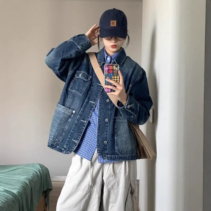 Kvinnors mode denimjacka med stora fickor Mirla-Eva Jonsson