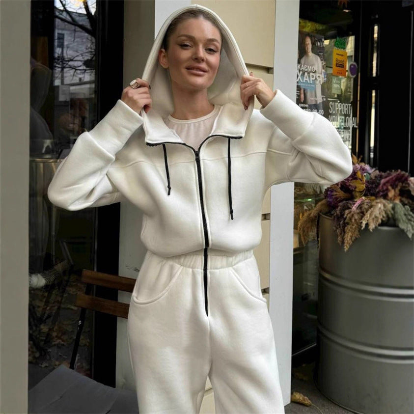 Kvinnors mode fleece jumpsuit med huva och elastisk midja Mirla-Eva Jonsson