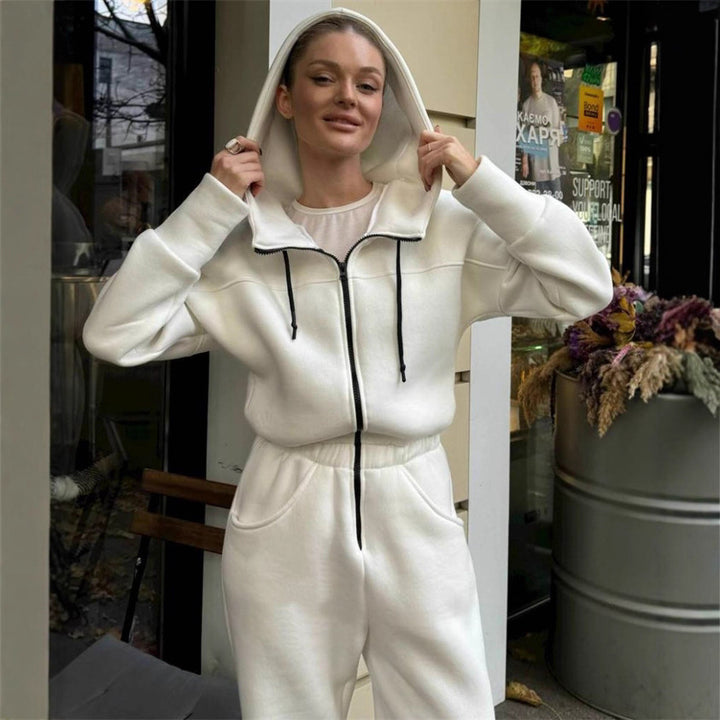Kvinnors mode fleece jumpsuit med huva och elastisk midja Mirla-Eva Jonsson