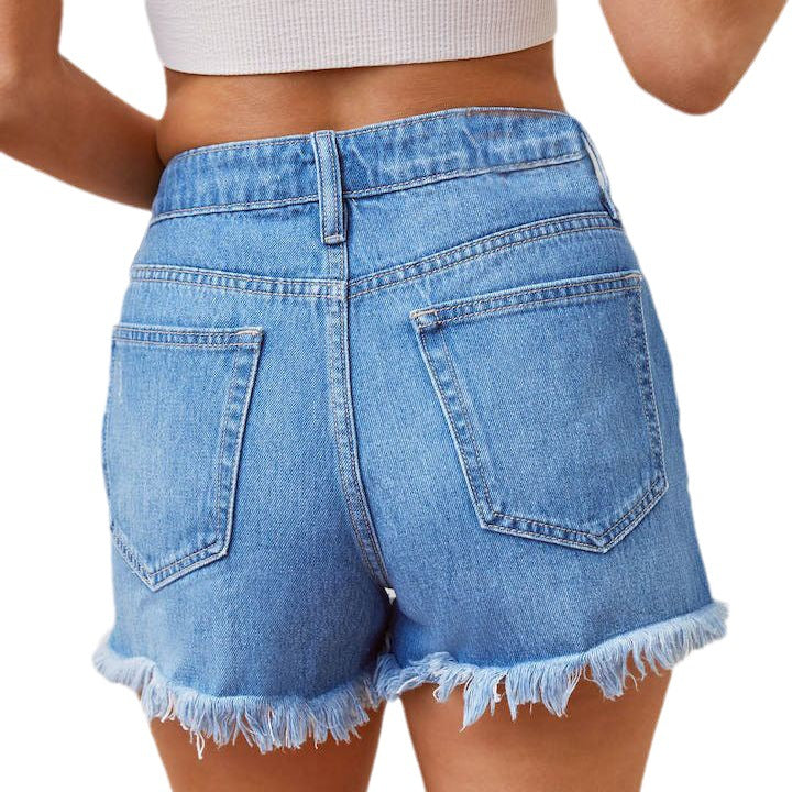 Kvinnors mode jeansshorts i förstörd look med fransad kant Mirla-Eva Jonsson