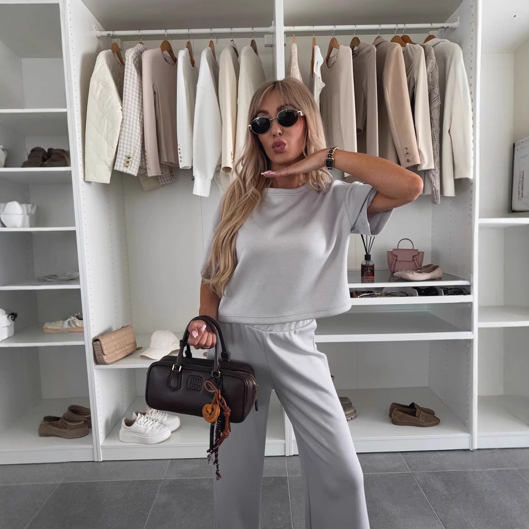 Kvinnors mode kort topp och breda byxset Mirla-Eva Jonsson