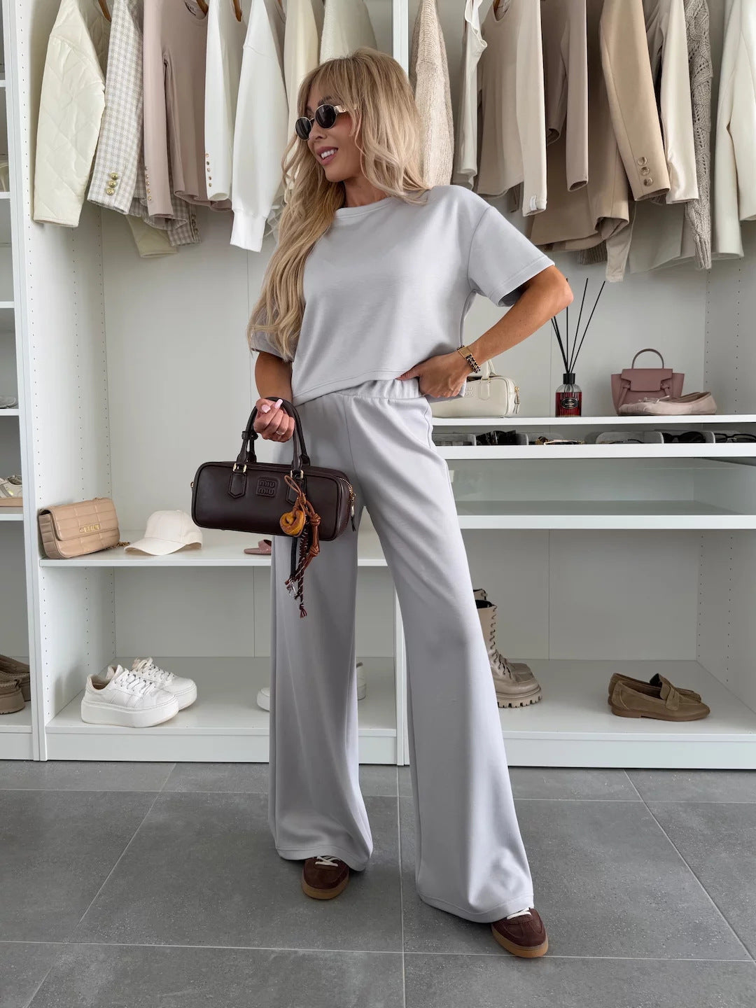 Kvinnors mode kort topp och breda byxset Mirla-Eva Jonsson