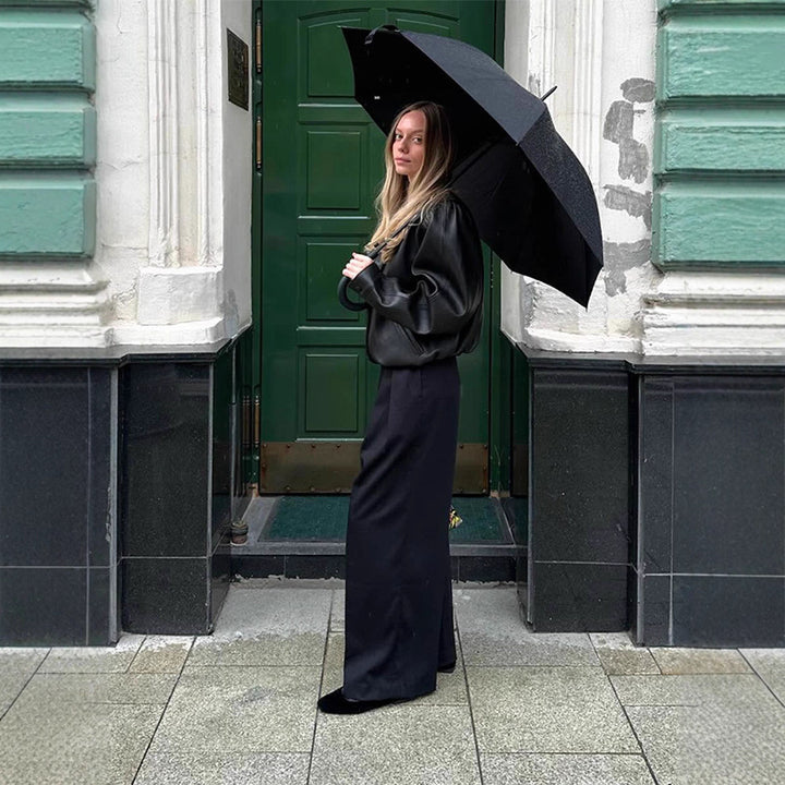 Kvinnors mode läderblazerjacka med puffärmar Mirla-Eva Jonsson