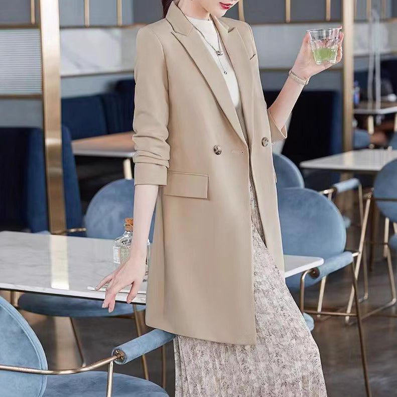 Kvinnors mode lång blazer med dubbel knappslå Mirla-Eva Jonsson