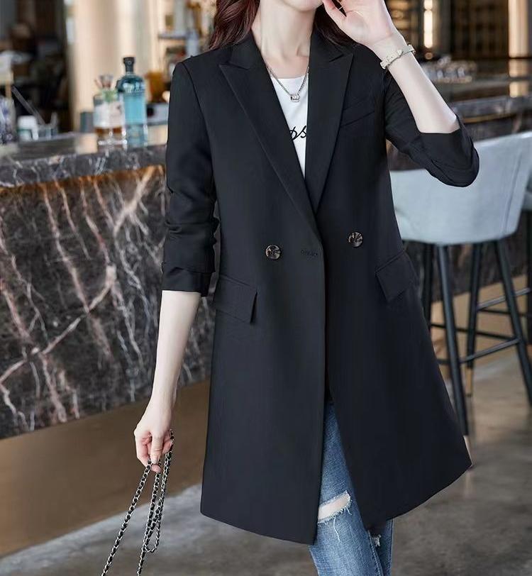 Kvinnors mode lång blazer med dubbel knappslå Mirla-Eva Jonsson
