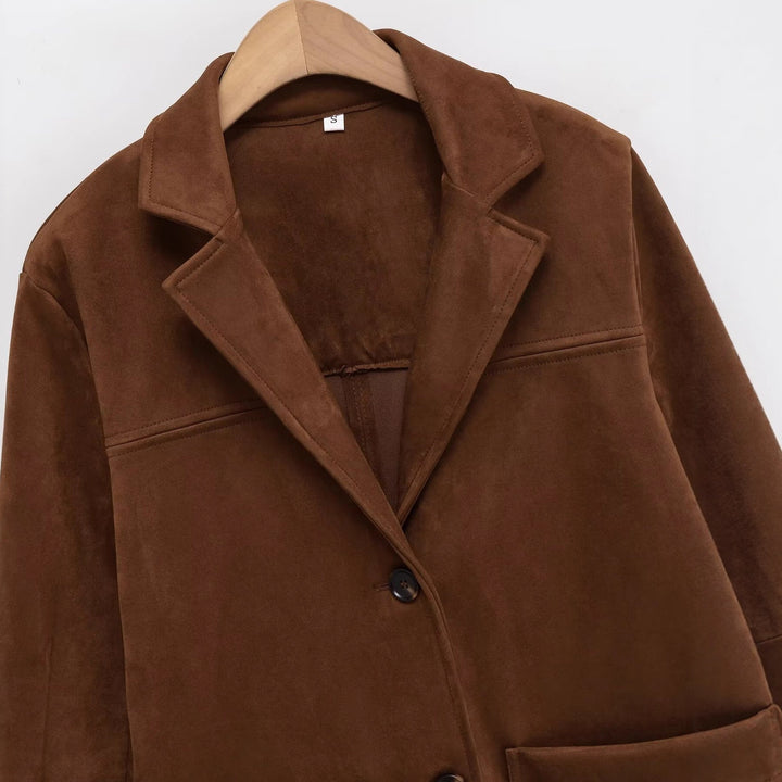 Kvinnors mode mocka blazer jacka med praktiska fickor-Eva Jonsson