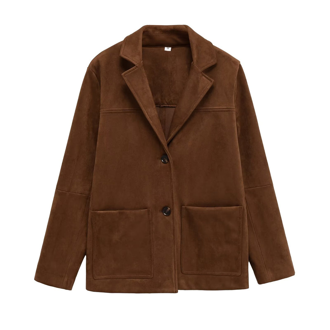 Kvinnors mode mocka blazer jacka med praktiska fickor-Eva Jonsson