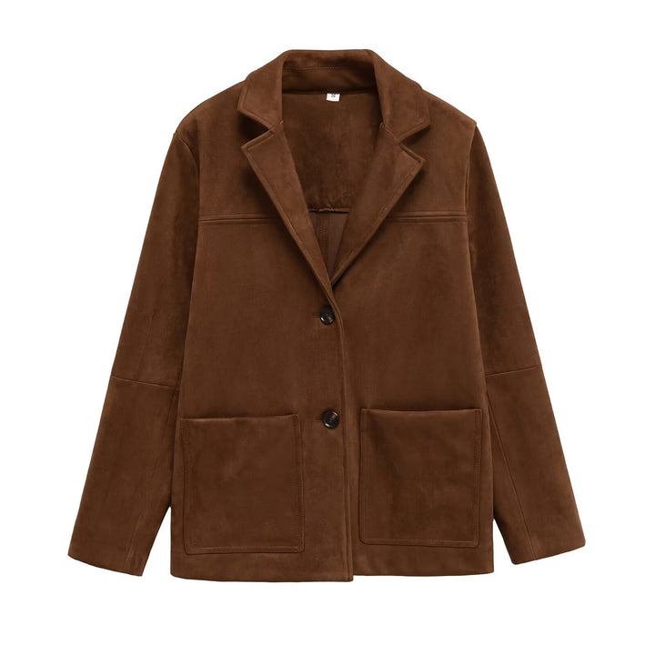 Kvinnors mode mocka blazer jacka med praktiska fickor-Eva Jonsson