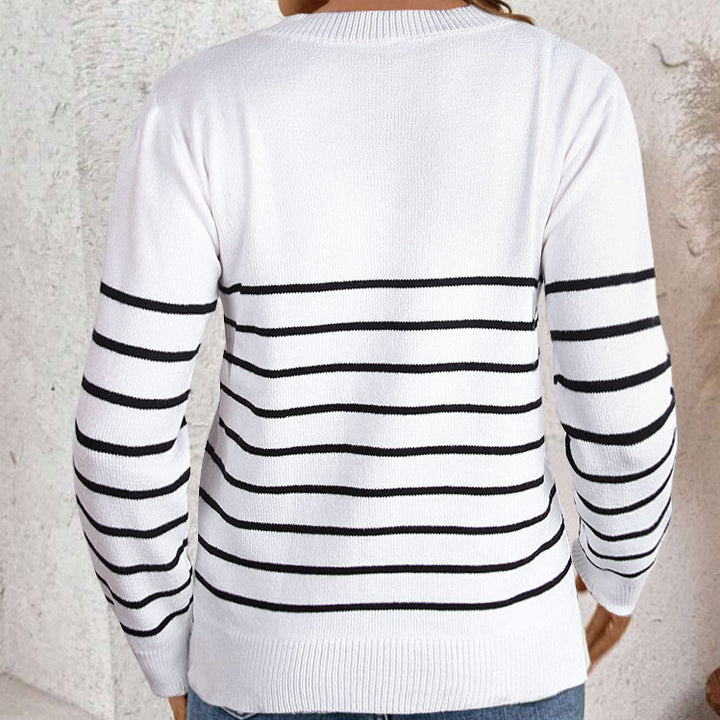 Kvinnors mode stickad pullover med randig design och material av hög kvalitet Mirla-Eva Jonsson