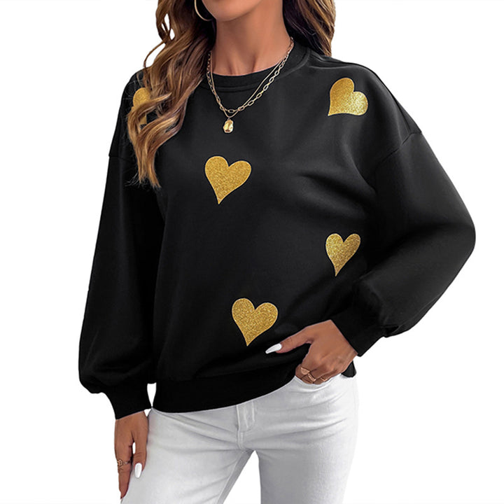 Kvinnors mode sweatshirt med guldhjärta tryck Mirla-Eva Jonsson