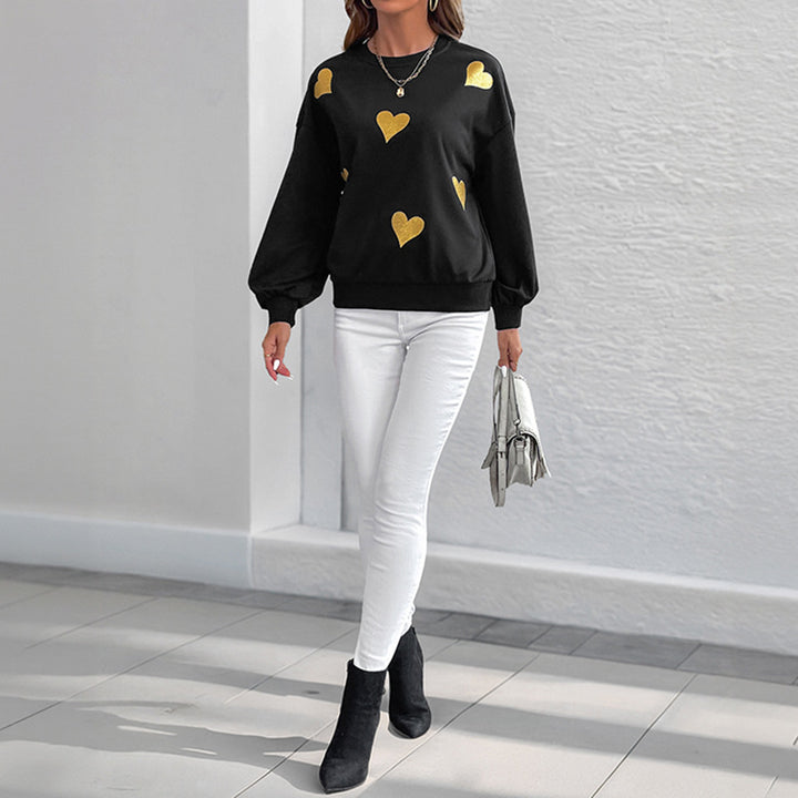 Kvinnors mode sweatshirt med guldhjärta tryck Mirla-Eva Jonsson