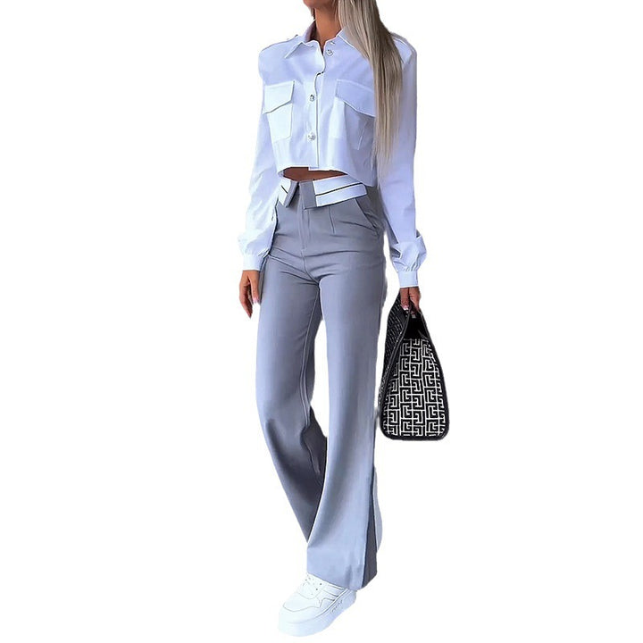 Kvinnors modecrop skjorta jacka med stiliga fickor och elegant passform-Eva Jonsson