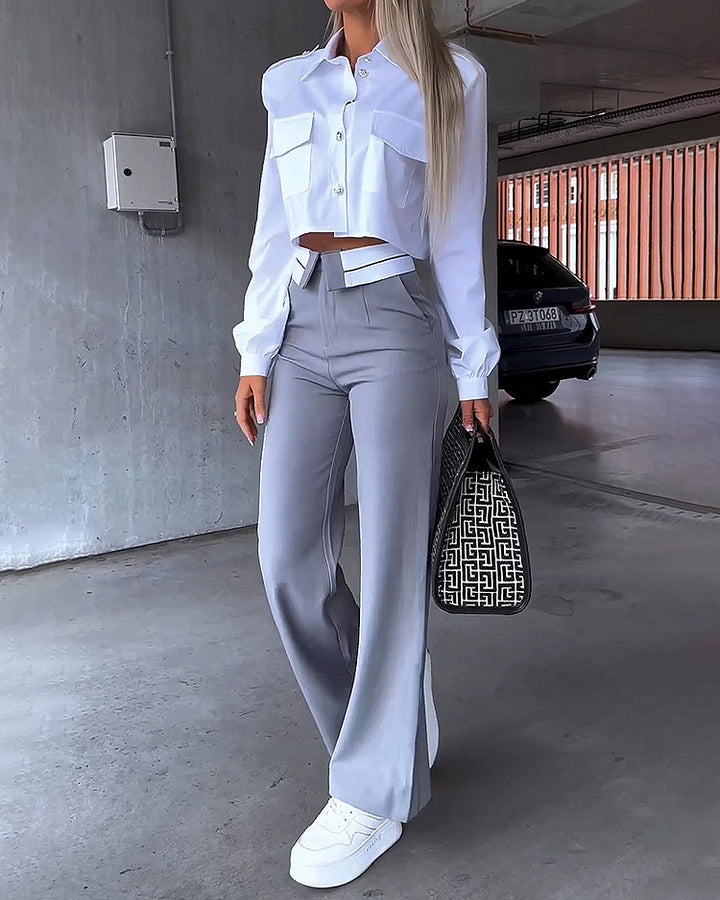 Kvinnors modecrop skjorta jacka med stiliga fickor och elegant passform-Eva Jonsson