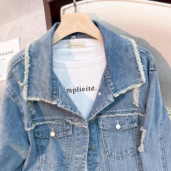 Kvinnors modejeansjacka med fransade detaljer Mirla-Eva Jonsson
