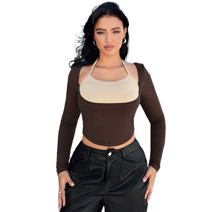 Kvinnors moderiktiga långärmad cropped topp med integrerat bustier-look Mirla-Eva Jonsson