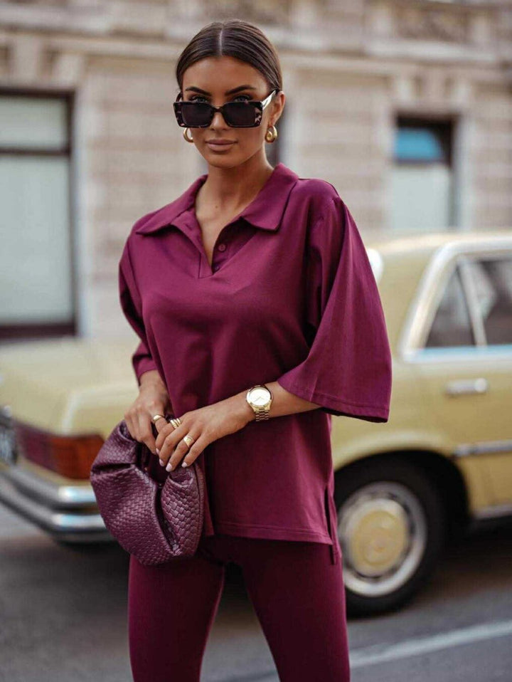 Kvinnors moderiktiga polo t-shirt med avslappnade boxärmar Mirla-Eva Jonsson