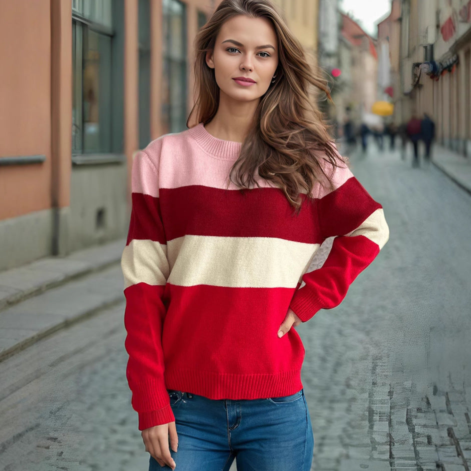 Kvinnors moderna avslappnade tröja med färgglada blockränder Mirla-Eva Jonsson