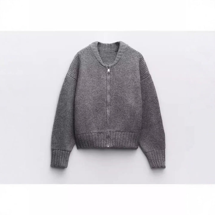 Kvinnors moderna cardigan med voluminösa ärmar och dragkedja Mirla-Eva Jonsson