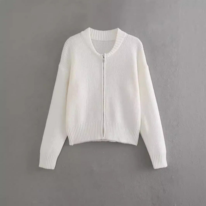 Kvinnors moderna cardigan med voluminösa ärmar och dragkedja Mirla-Eva Jonsson