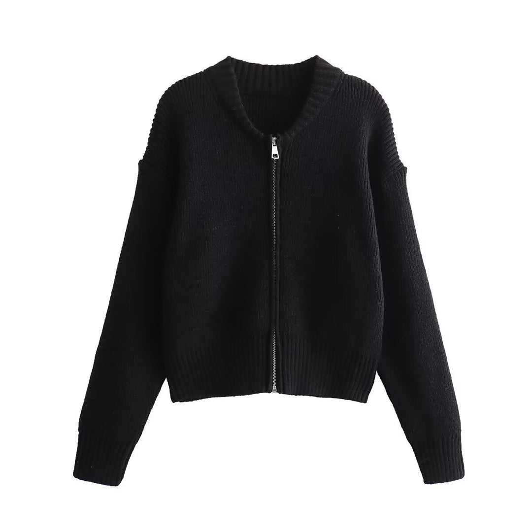 Kvinnors moderna cardigan med voluminösa ärmar och dragkedja Mirla-Eva Jonsson