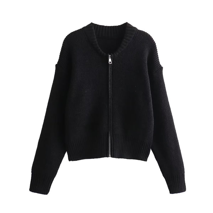 Kvinnors moderna cardigan med voluminösa ärmar och dragkedja Mirla-Eva Jonsson