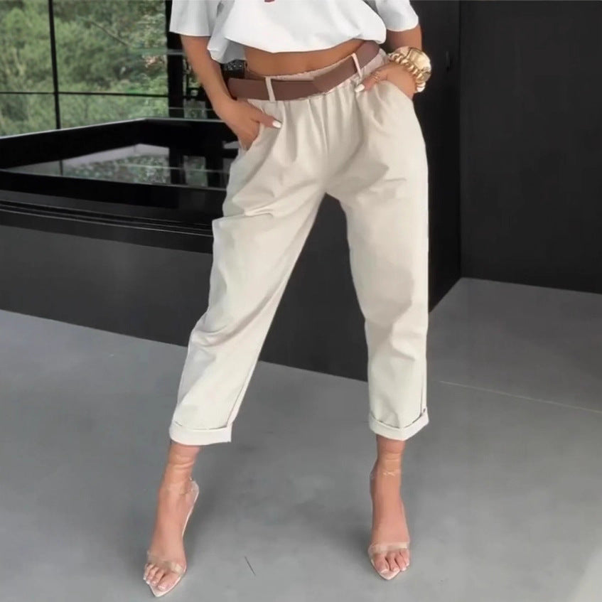 Kvinnors moderna chinos med elastisk midja och vida ben Mirla-Eva Jonsson